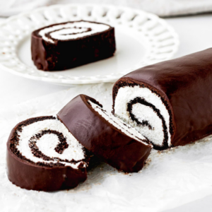 Eggless Easy Chocolate Swiss Roll Cake